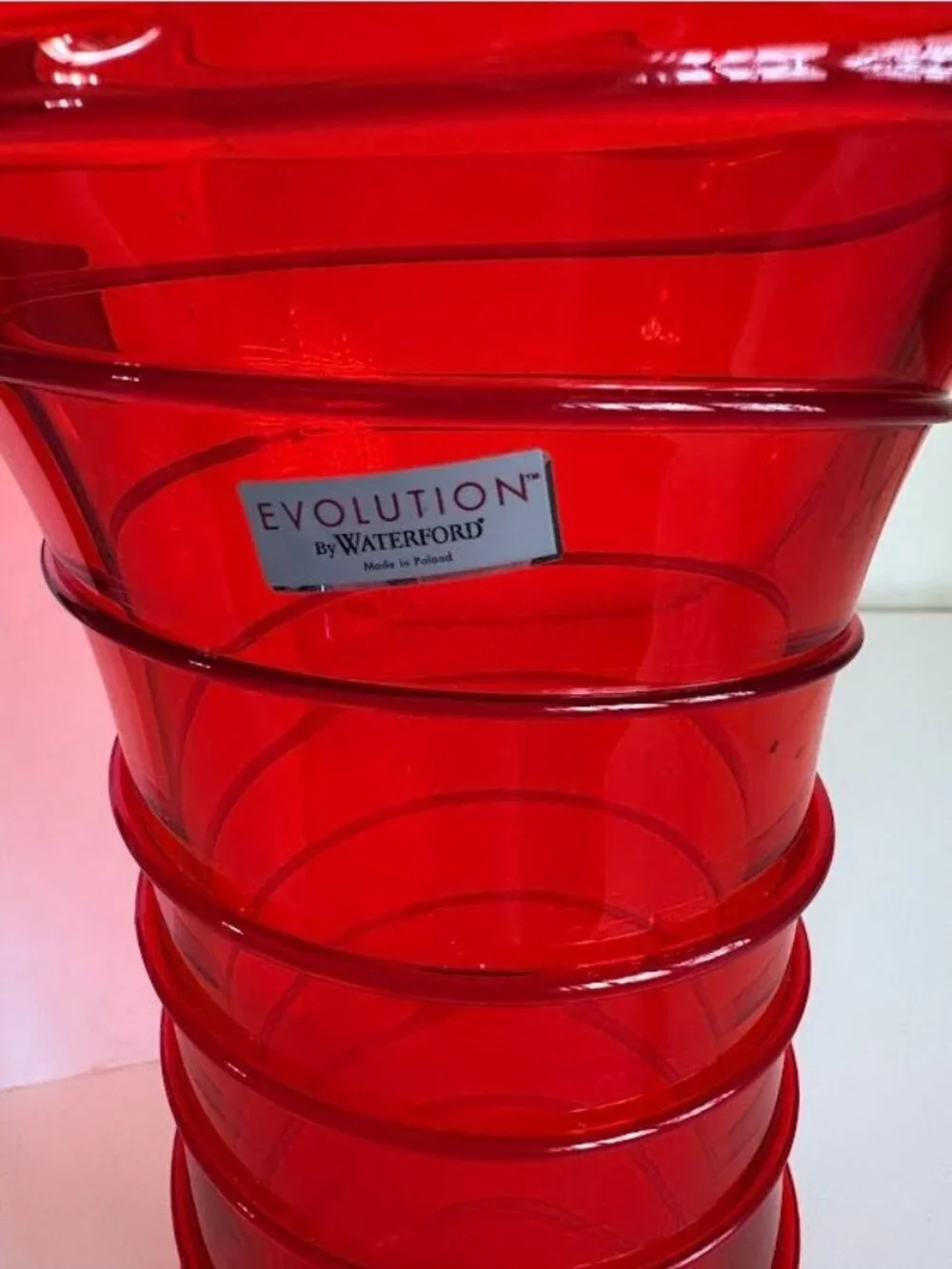 Red & Amber Swirl Glass Vase By Waterford Evolution Poland - 11